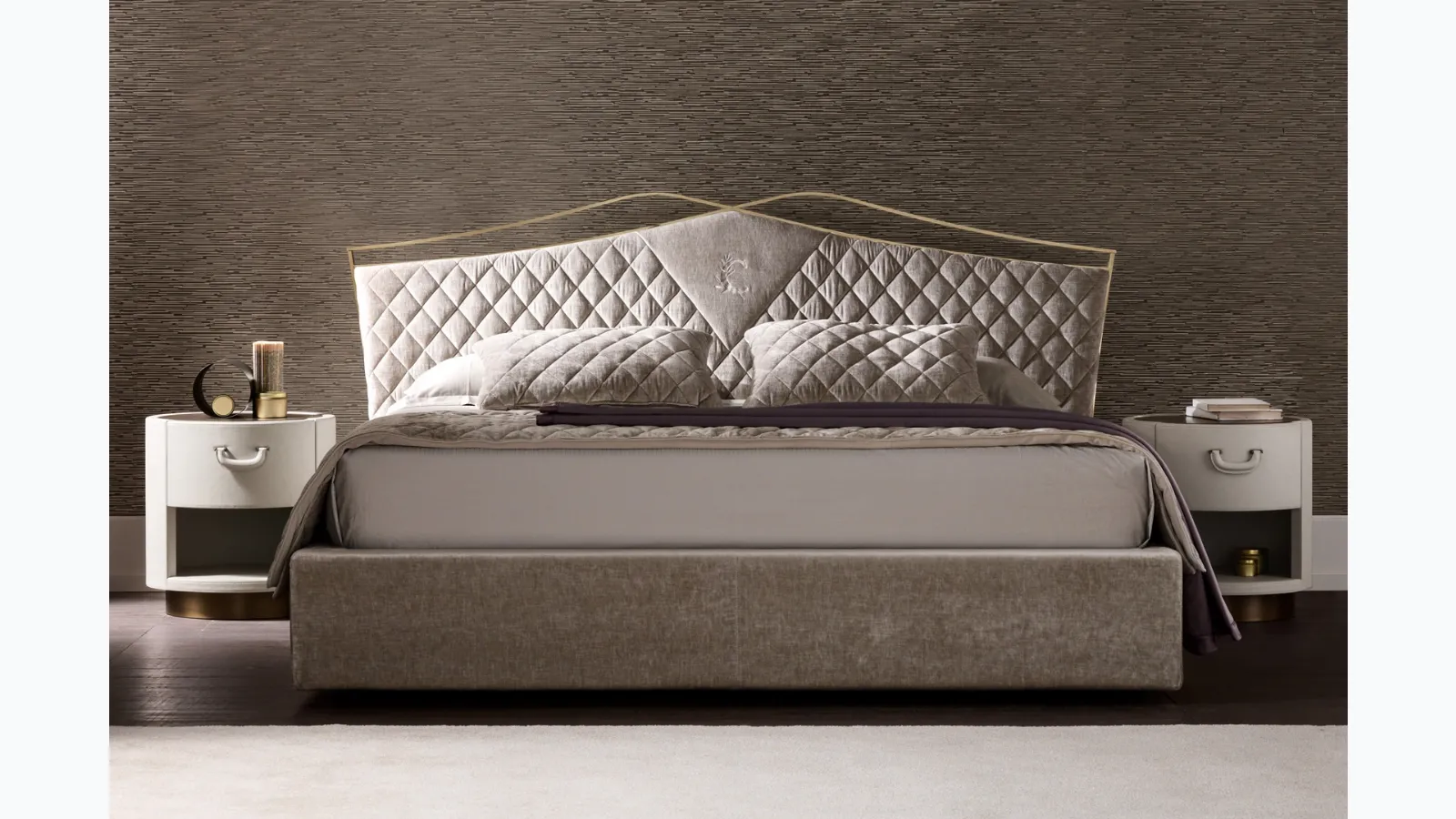 Classic Valentino upholstered and quilted fabric bed by Cantori.