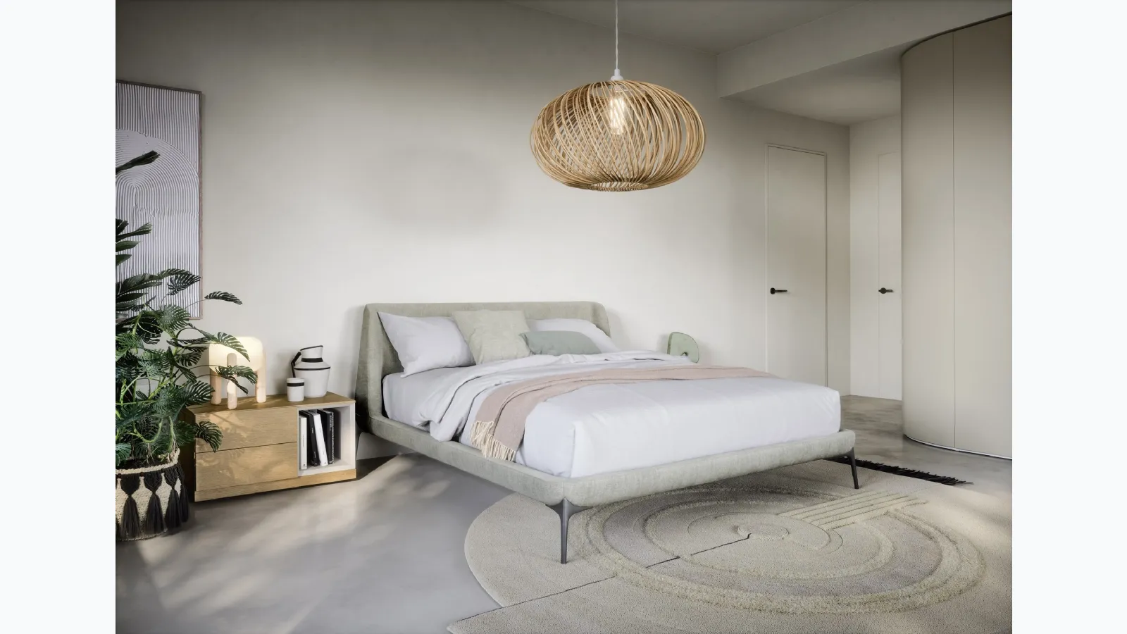 Fabric bed with wrapping headboard Velvet by Novamobili