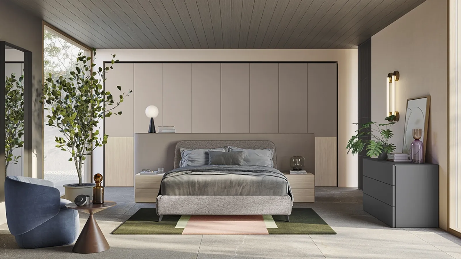 Fabric bed with headboard Verso by Colombini Casa.