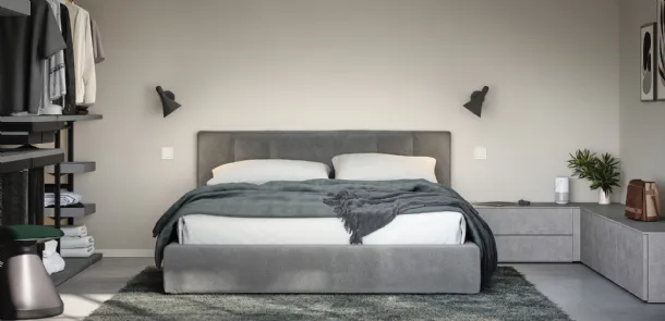 Bed with upholstered and quilted headboard in York fabric by Cinquanta3