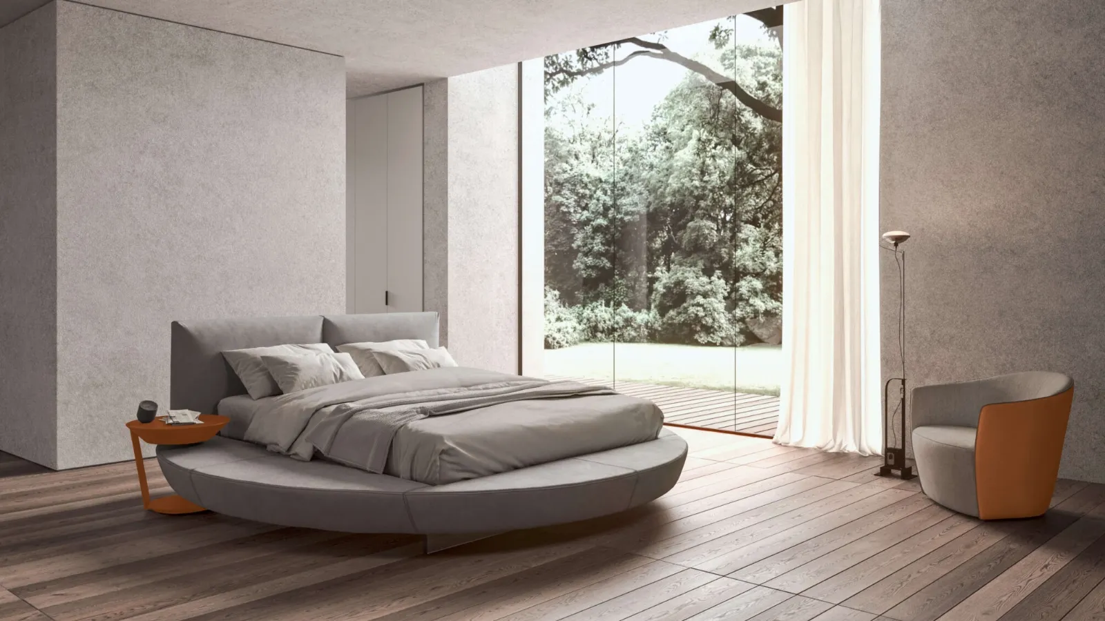 Circular leather bed Zero by Presotto