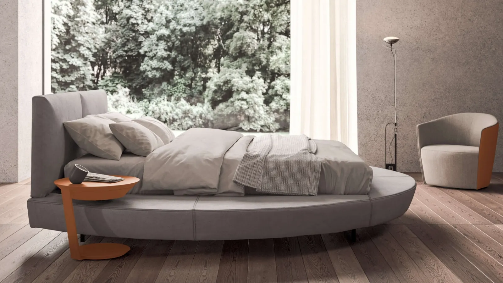 Circular leather bed Zero by Presotto