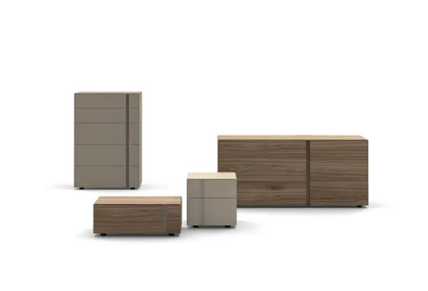 Night group Abacus in wood veneer and matt lacquered by Sangiacomo.