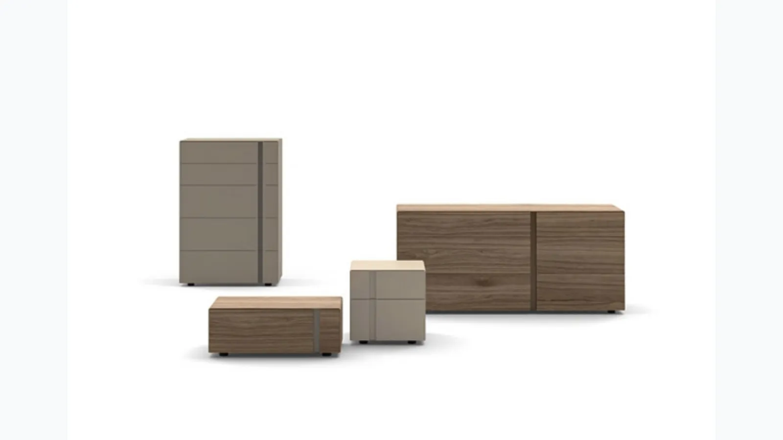 Night group Abacus in wood veneer and matt lacquered by Sangiacomo.