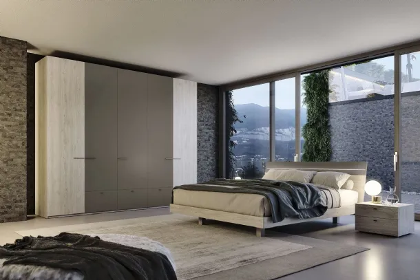 Bedside table Basic Box in flame oak and grey lacquered by S75.