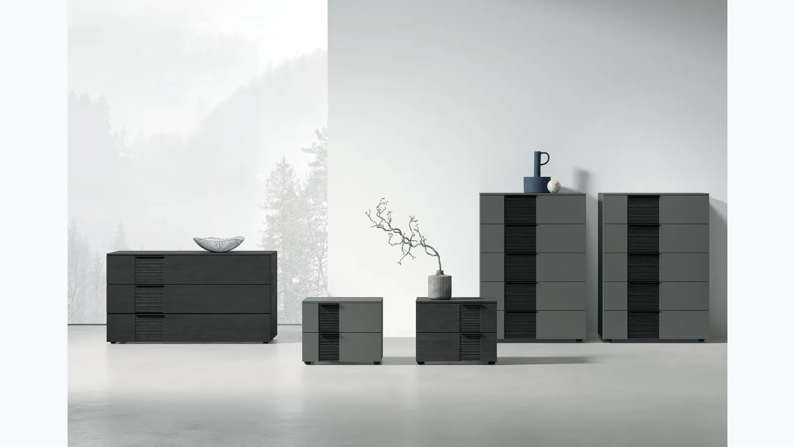 Night Bliss group in lacquered or textured finish with a wooden insert by Tomasella.