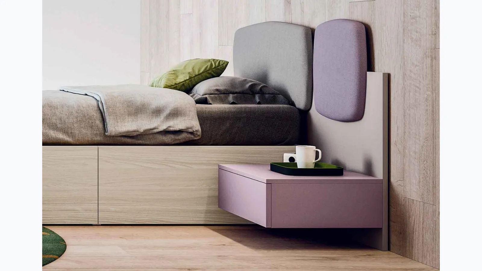 Bedside table Box suspended in matte lacquered by Clever.