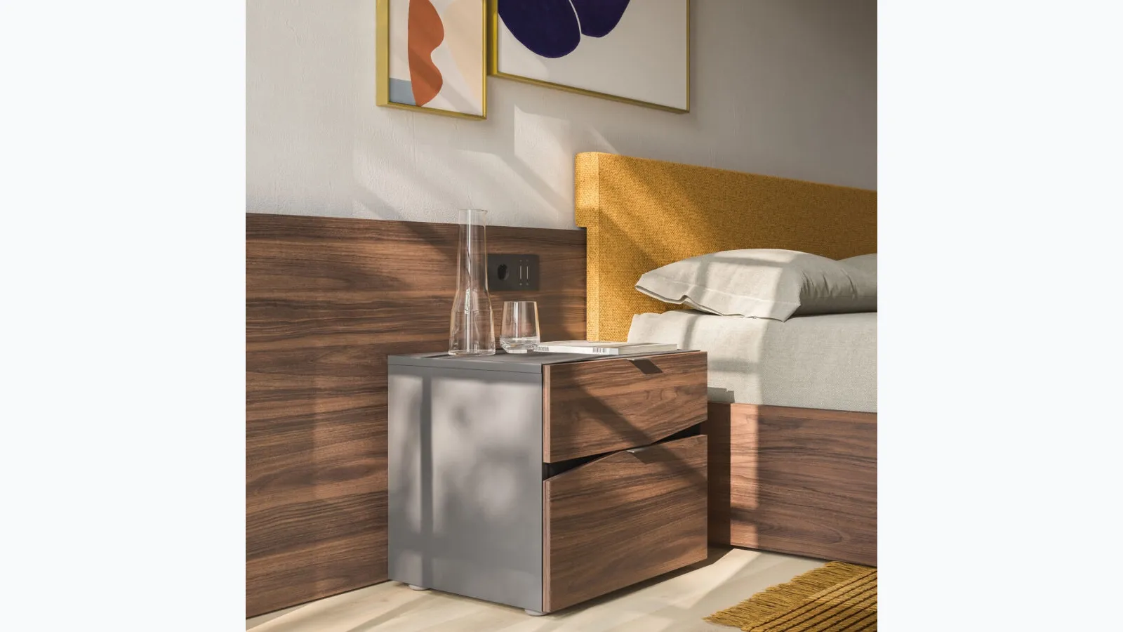 Slant Elm Bedside Table