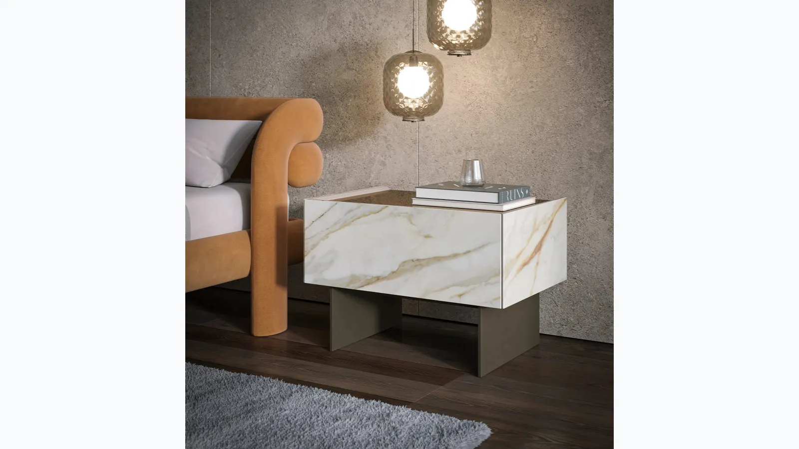 Bedside table Cristalia in printed glass by Tonin Casa