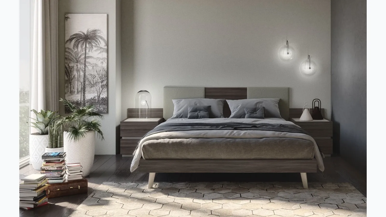 Bedside table in elm finish and beige Cuby by S75.