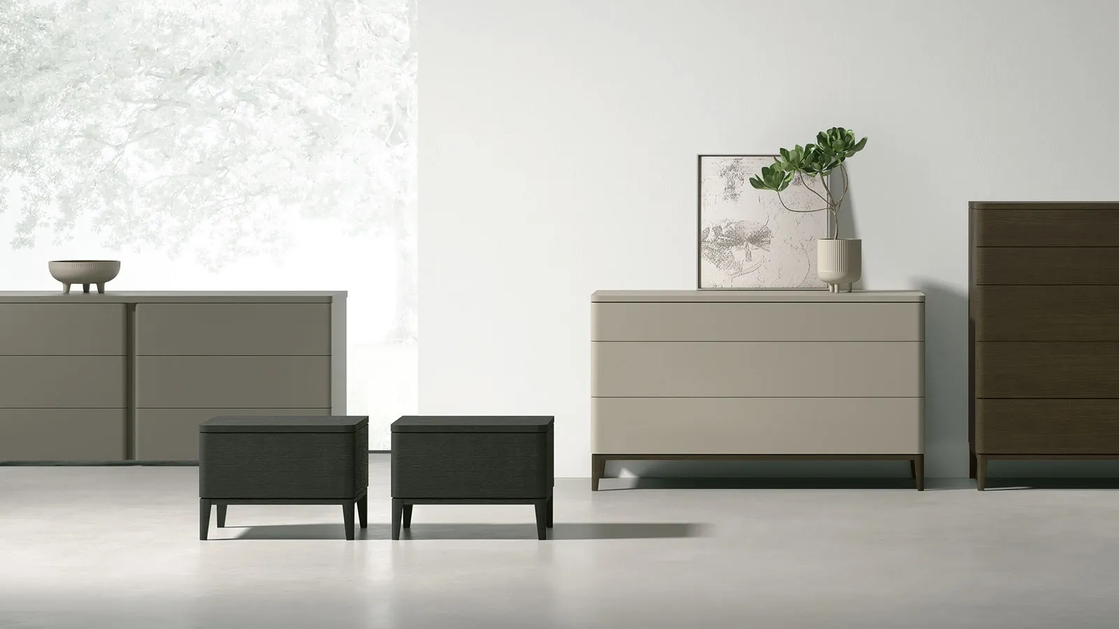 Sweet Life Night Group in wood or lacquered finish by Tomasella.