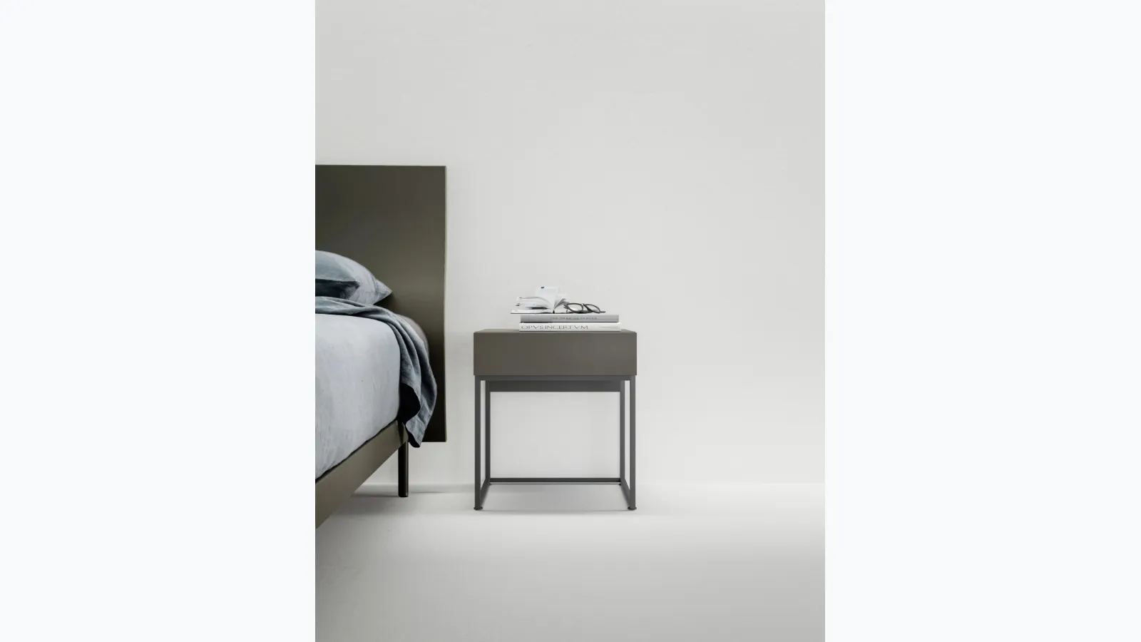 Filnox bedside table with metal base by Caccaro