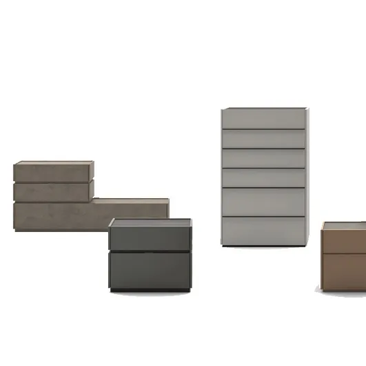 Nightstand group in melamine and matte lacquer by Sangiacomo.
