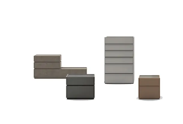 Nightstand group in melamine and matte lacquer by Sangiacomo.