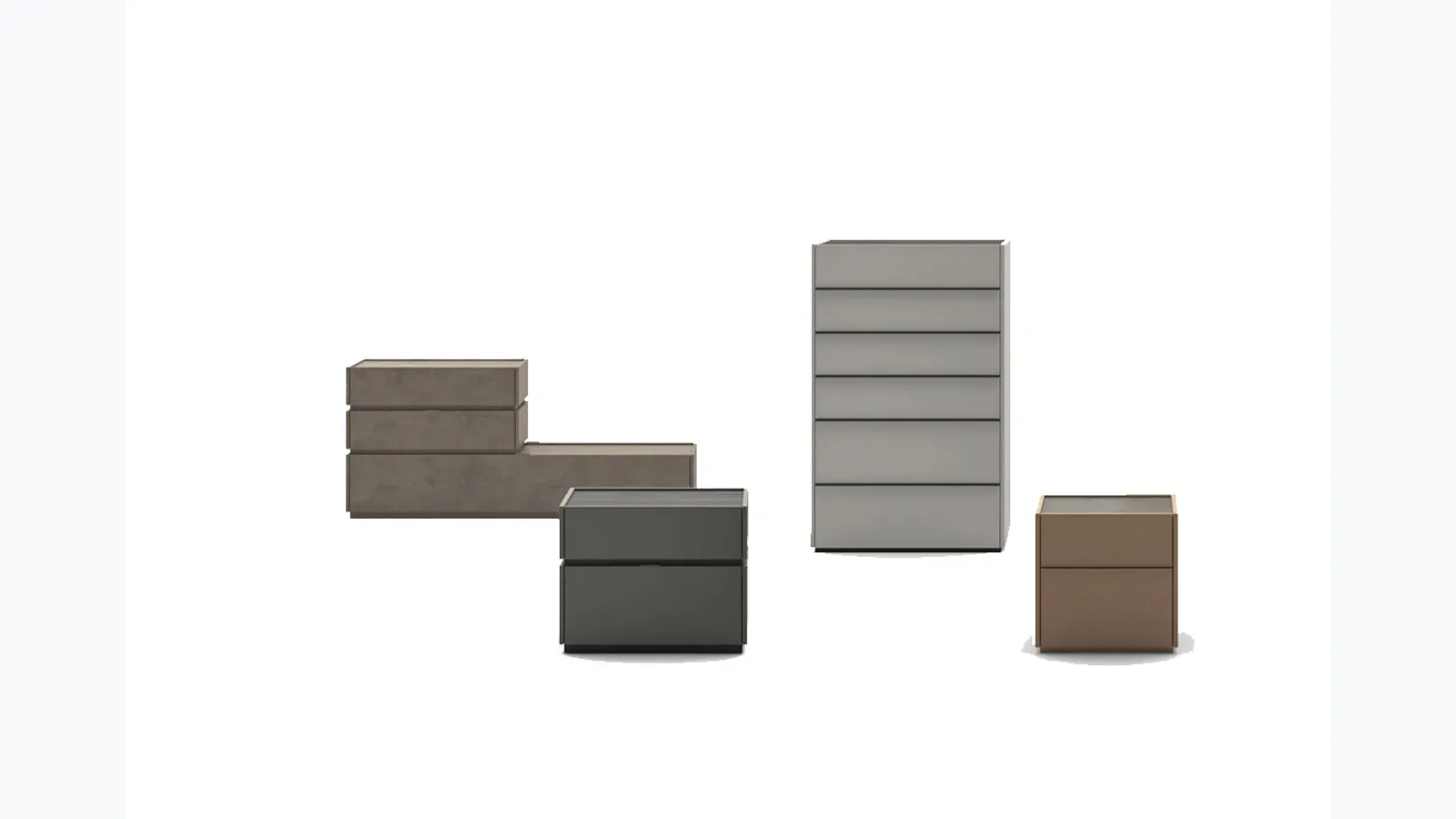 Nightstand group in melamine and matte lacquer by Sangiacomo.