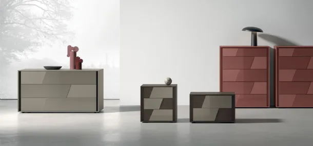 Night Kross group in lacquered or textured finish with glass inserts by Tomasella.