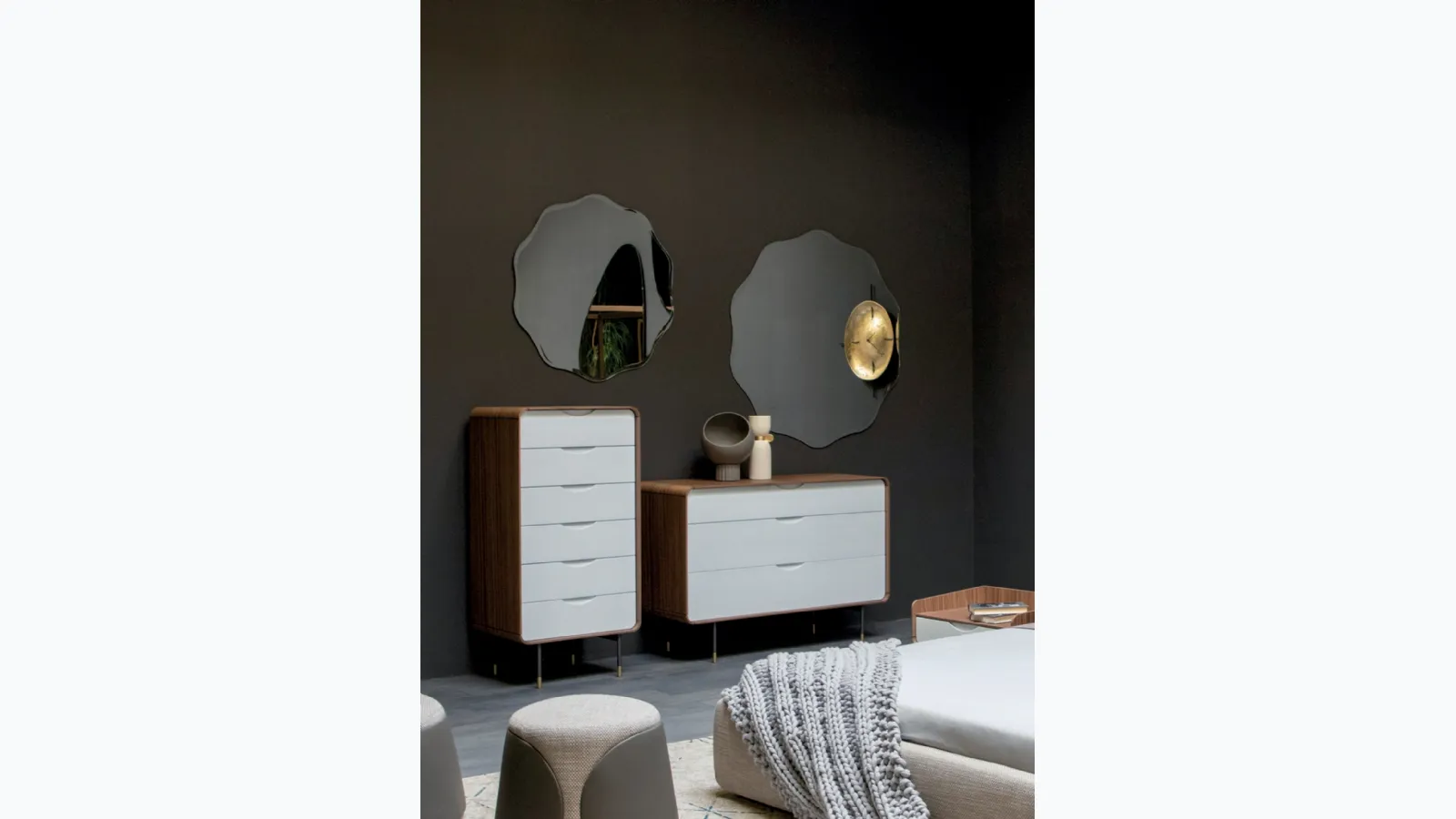 Night group wooden bedside table with lacquered drawers by Tonin Casa.