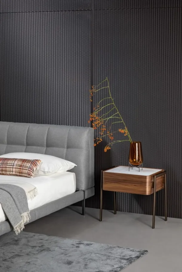 Bedside table Partout in wood with marble top by Bonaldo.