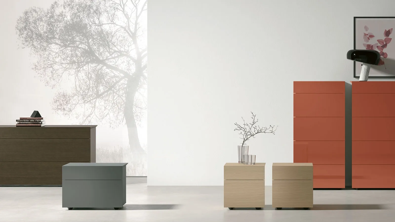 Night Group Pass in wood or matte and glossy lacquer by Tomasella.