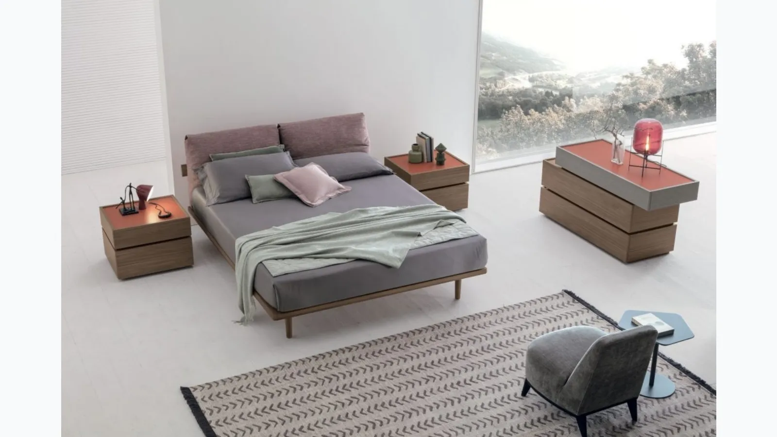Night Replay Group in textured amber walnut by Tomasella