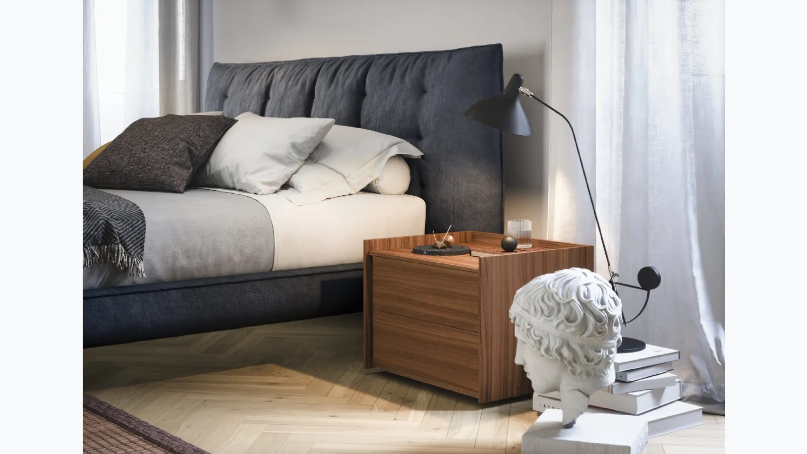Sly bedside table in Canaletto walnut wood by Novamobili.