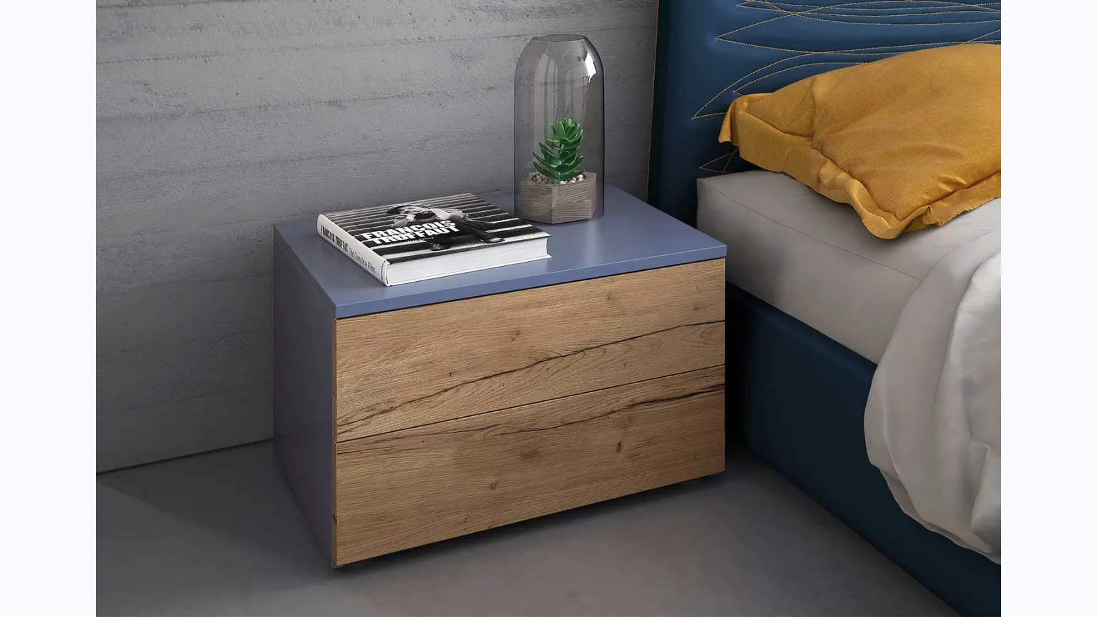 Start bedside table in melamine and matte lacquered by Clever.