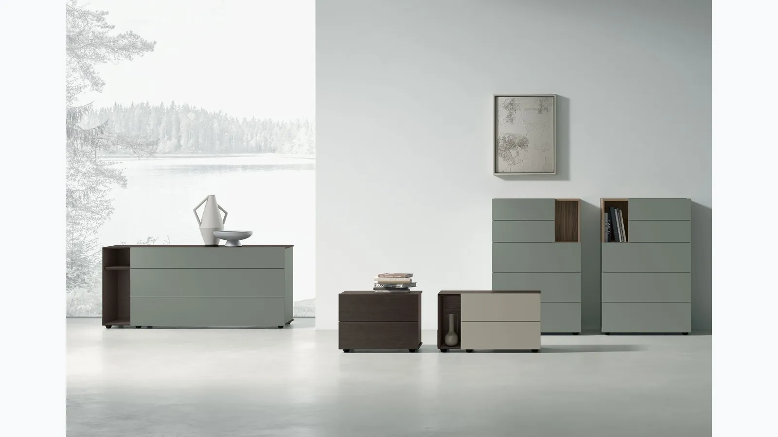 Theo Night Group in lacquered or textured finish by Tomasella