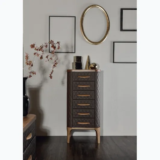 Tiffany chest of drawers with front covered in Tonin Casa leather.