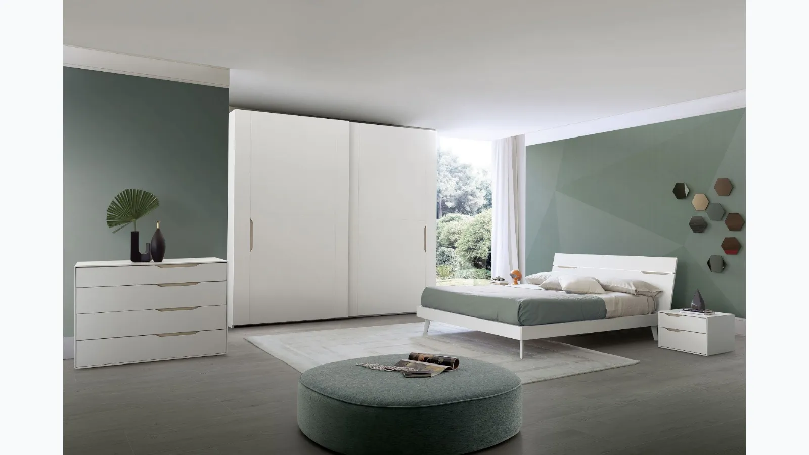 Night group with shaped handles in light elm S75 Time.