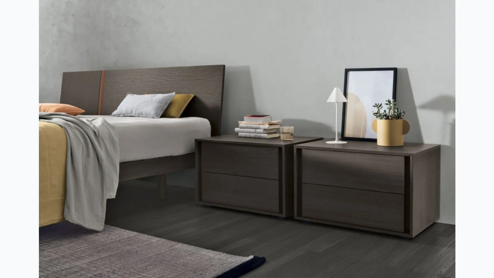 Tomasella's VIP bedside table in textured moka oak.