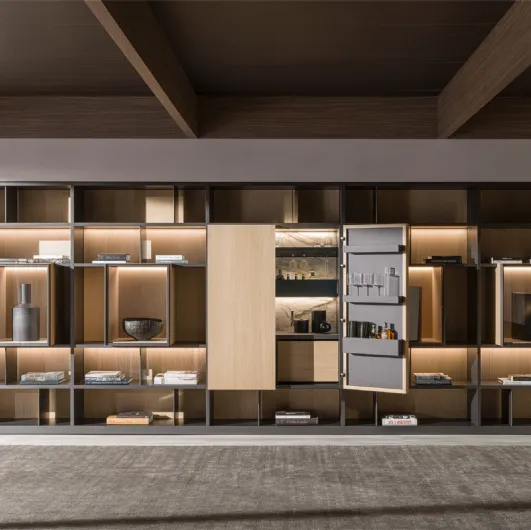 Bookcase 505 UP SYSTEM with Mobile Bar 08 by Molteni & C.