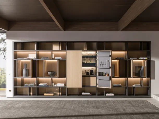 Bookcase 505 UP SYSTEM with Mobile Bar 08 by Molteni & C.