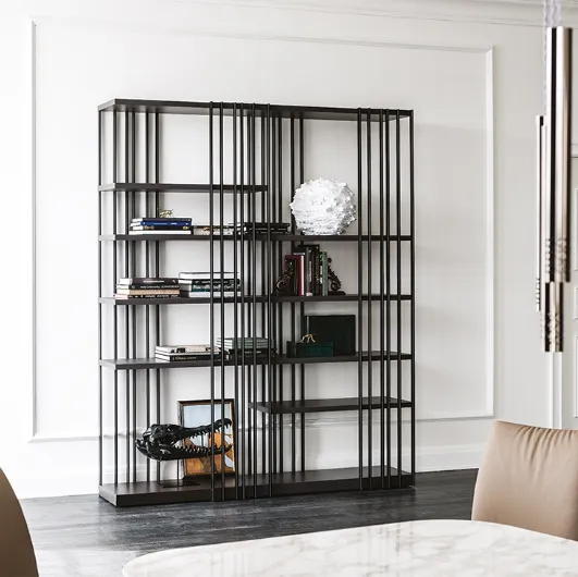 Steel Arsenal bookcase with wooden shelves by Cattelan Italia.
