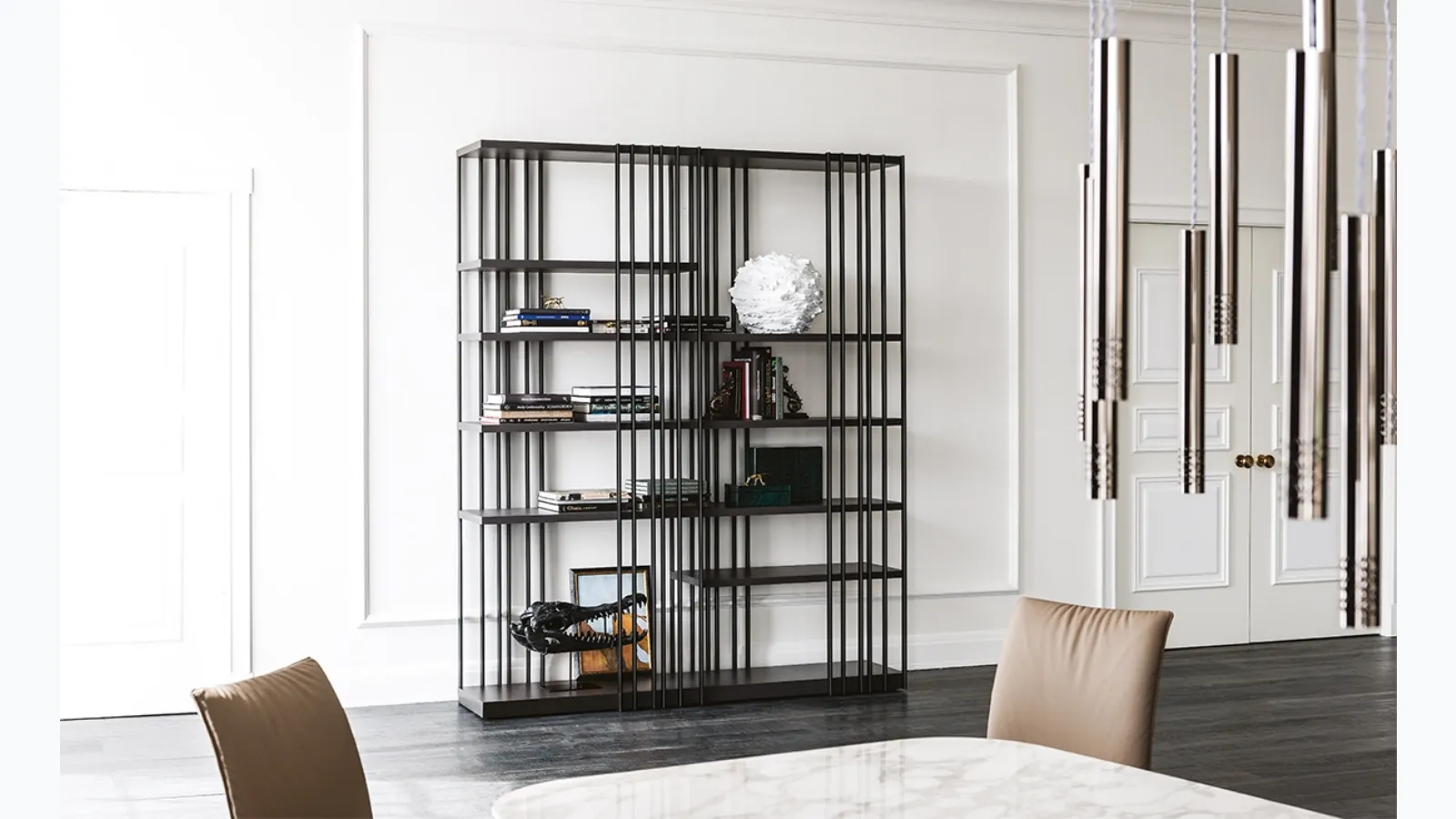 Steel Arsenal bookcase with wooden shelves by Cattelan Italia.
