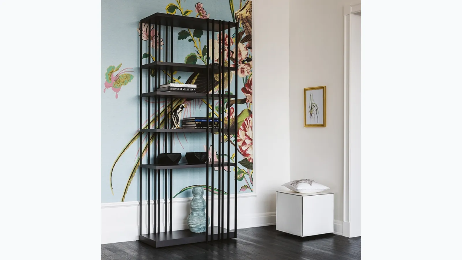 Steel Arsenal bookcase with wooden shelves by Cattelan Italia.