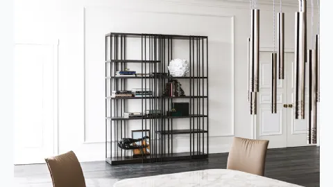 Steel Arsenal bookcase with wooden shelves by Cattelan Italia.