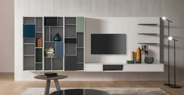 Ateneo bookcase suspended in matte lacquer various colors by Capo d'Opera.