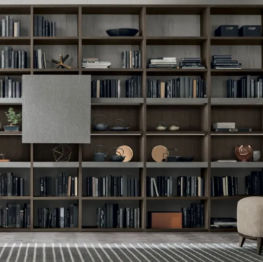 Atlas bookcase UNIT AT209 in moka oak material, dark piasentina material by Tomasella.