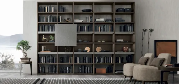 Atlas bookcase UNIT AT209 in moka oak material, dark piasentina material by Tomasella.