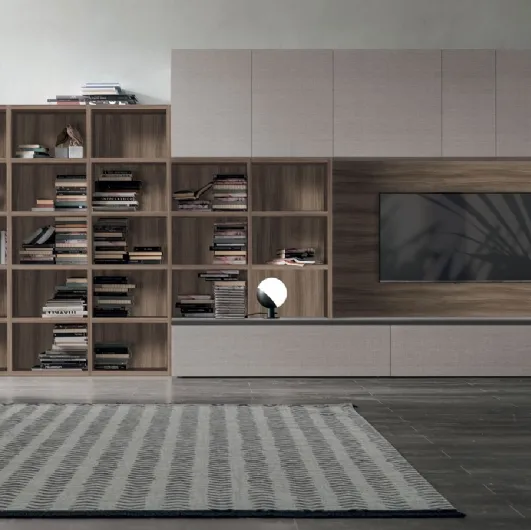 Atlante UNIT AT215 bookcase in alpaca material, amber walnut material and matte anthracite metal by Tomasella.