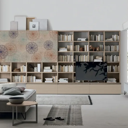 Atlas Library UNIT AT218 in sand oak material with artistic graphics by Tomasella.