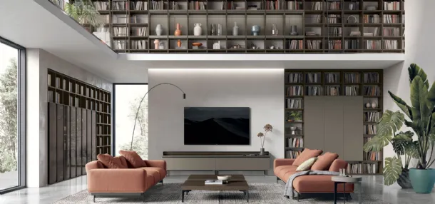 Atlas bookcase UNIT AT222 in moka oak material and metallic cast iron lacquered by Tomasella.