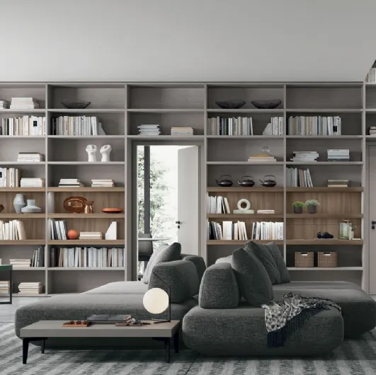 Atlas Bookshelf UNIT AT223 in amber walnut and alpaca material by Tomasella.
