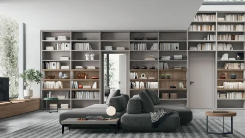 Atlas Bookshelf UNIT AT223 in amber walnut and alpaca material by Tomasella.