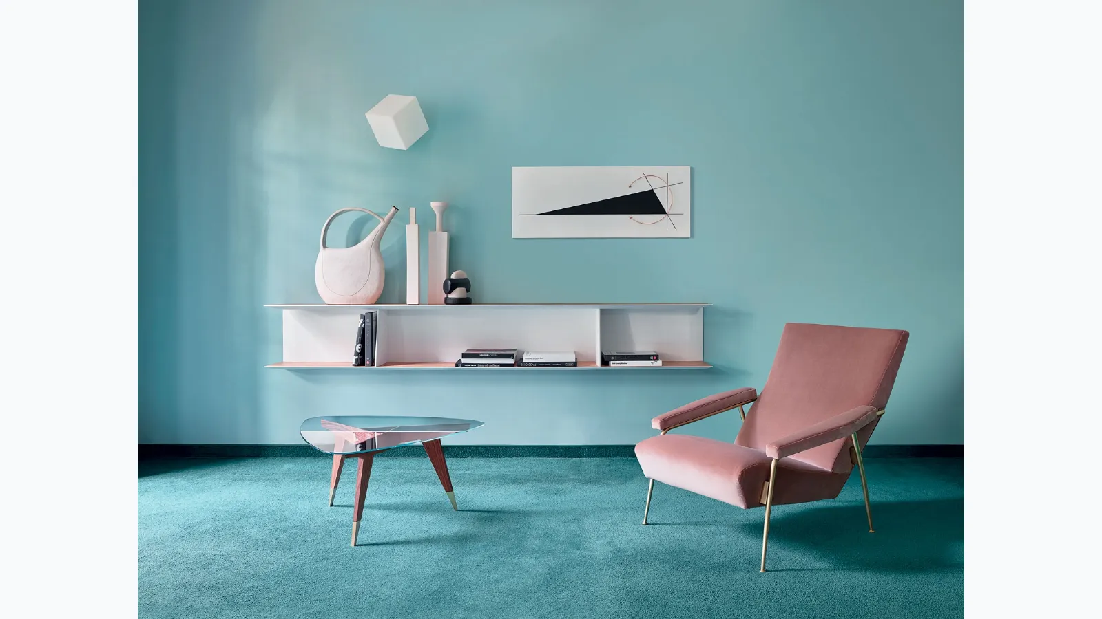Hand-painted suspended elm wood bookcase D-355-1 by Molteni & C