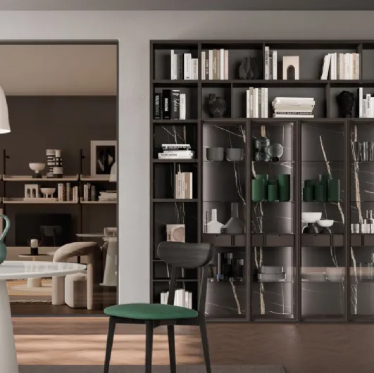 Logico Day 31 bookcase in Carbon material with glass doors by Orme.