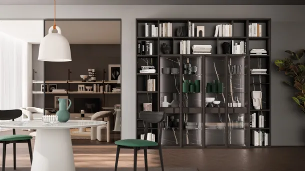 Logico Day 31 bookcase in Carbon material with glass doors by Orme.
