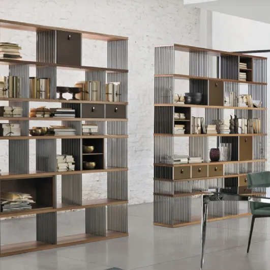 Diesys steel bookcase with shelves in Alivar essence