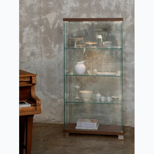 Glass bookcase with wooden top and base Ego Plus by Tonin Casa.