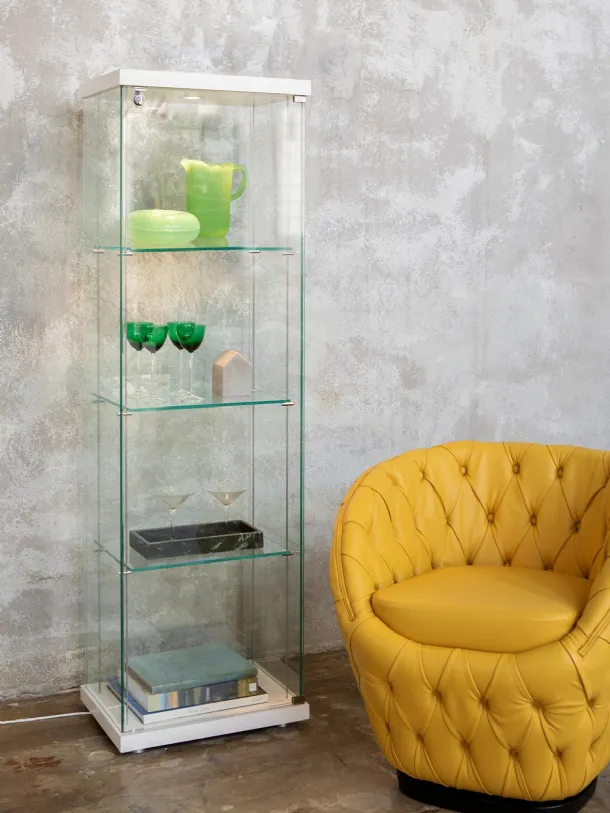 Glass bookcase with lacquered wood base and top Ego by Tonin Casa